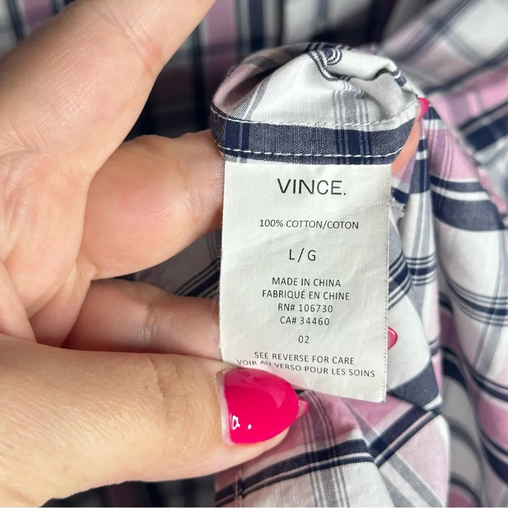 Vince Pink and Blue Casual Button Down Shirt, Large - Picture 7 of 9